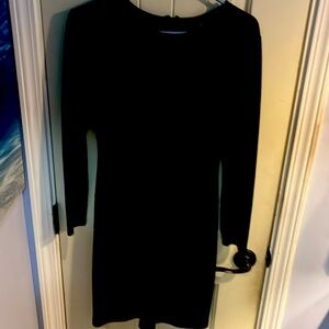 Ann Taylor ruched front long sleeved black dress
